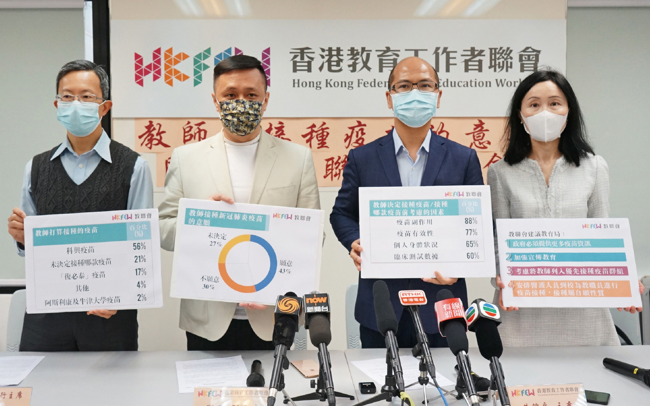 近4成半教师愿意接种疫苗　　教联会促政府提供更多疫苗资讯